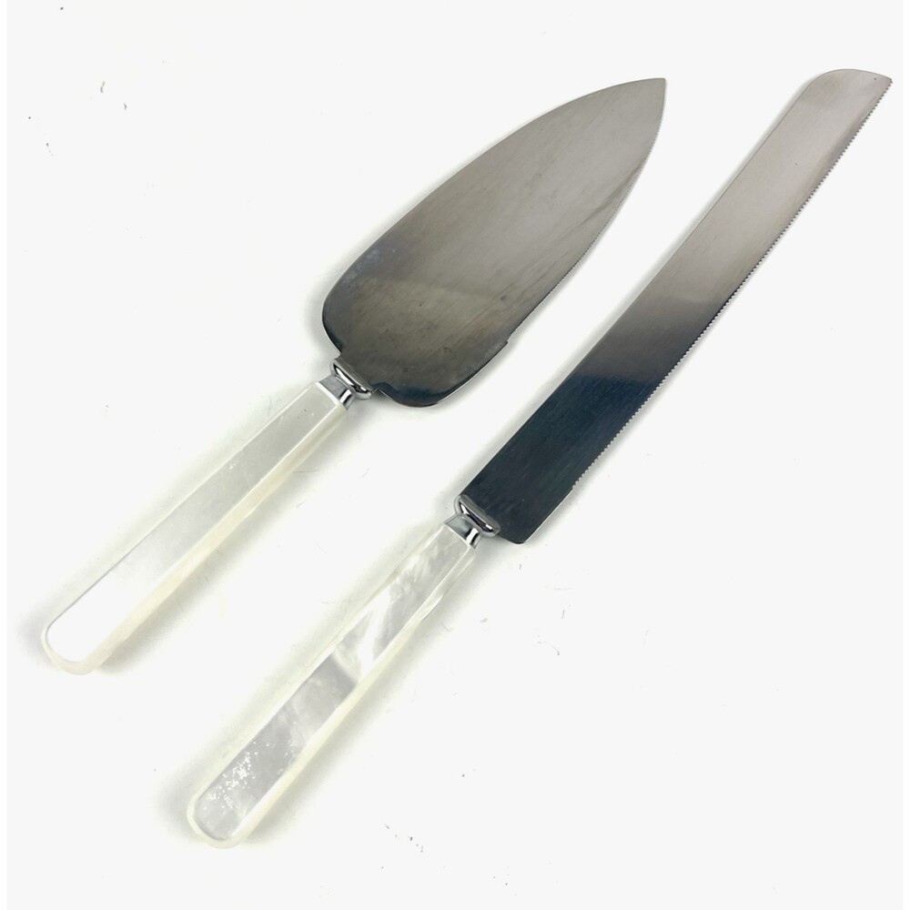 VTG Hallmark Cake Serving Set Serrated Knife Pie Cake Server Pearlescent Handles
